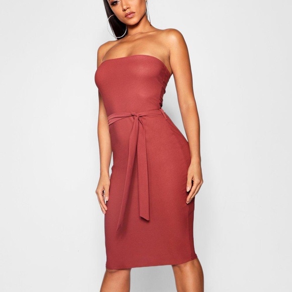 boohoo rust dress